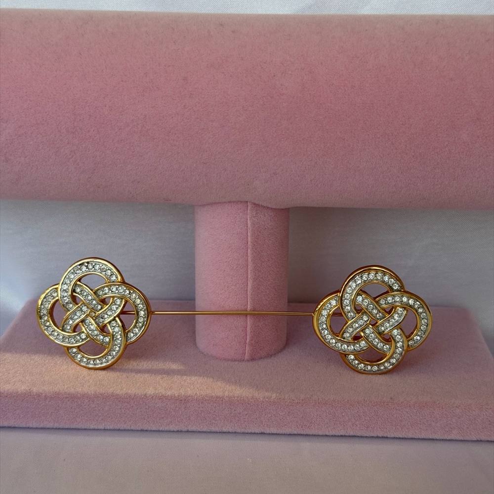 Vintage SWAROVSKI S.A.L. Gold-Tone Pave Crystal Celtic Knot Brooch